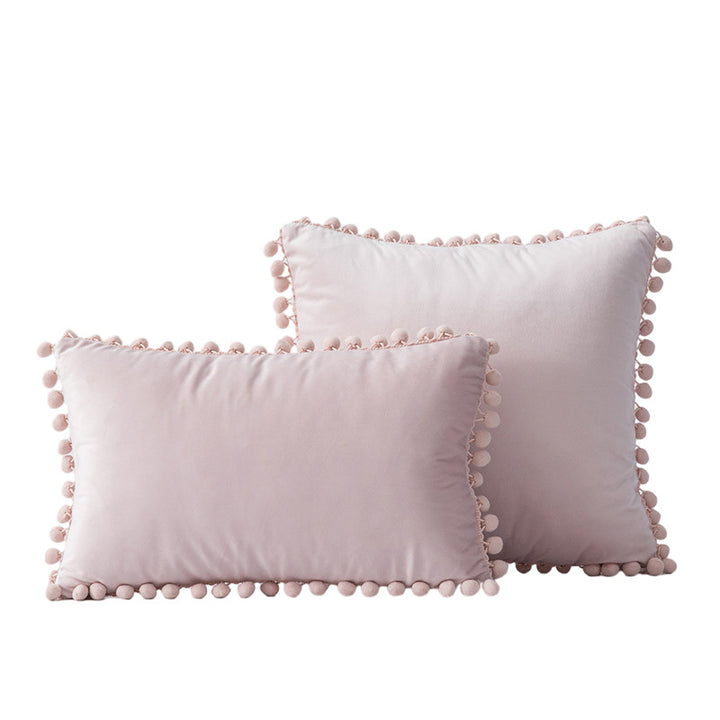Velvet Pom-Pom Fringe Square and Lumbar Decorative Throw Pillow Set