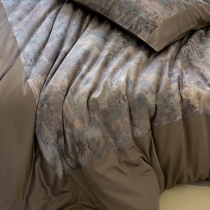 Luxurious satin bedding set with watercolor floral pattern