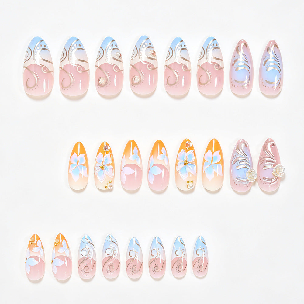 Floral Embellished Stiletto Nail Art Kalsten