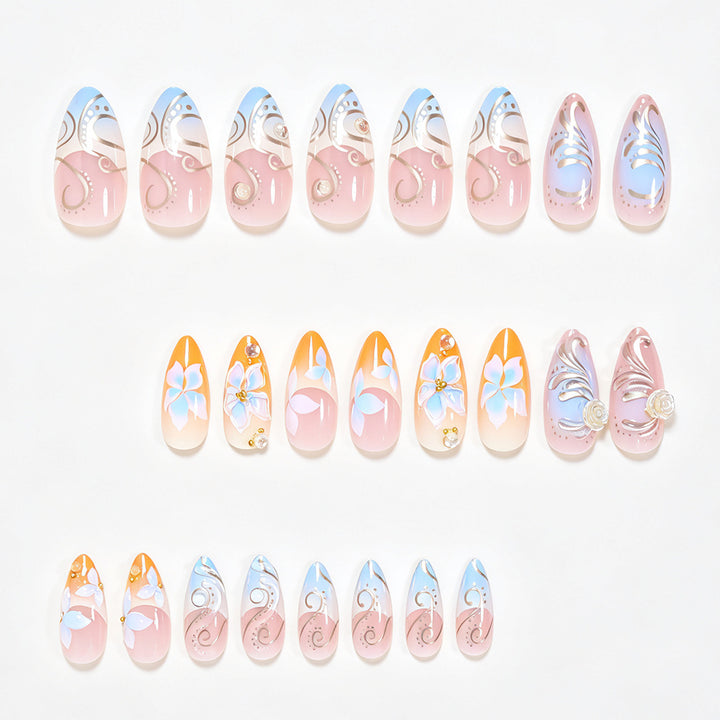 Floral Embellished Stiletto Nail Art Kalsten