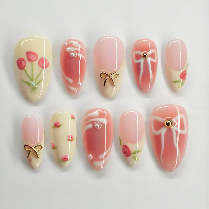 Artificial nail set with floral accents and elegant glitter Kalsten