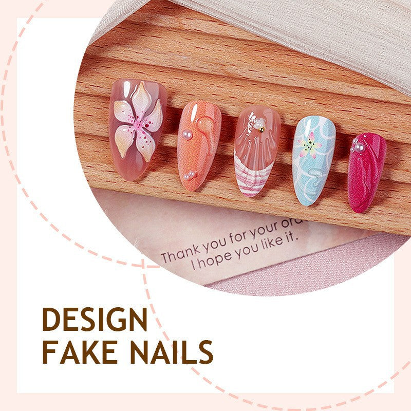 Artificial nail set with floral 3D design and glitter accents Kalsten