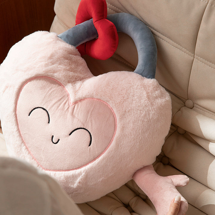 Plush heart cuddle pillow with sewn-on key motif and cute embroidered face Kalsten
