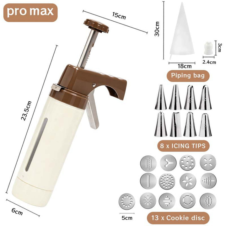 Professional Multi-Function Cookie Press and Icing Gun Set with Thirteen Cookie Discs and Eight Piping Tips