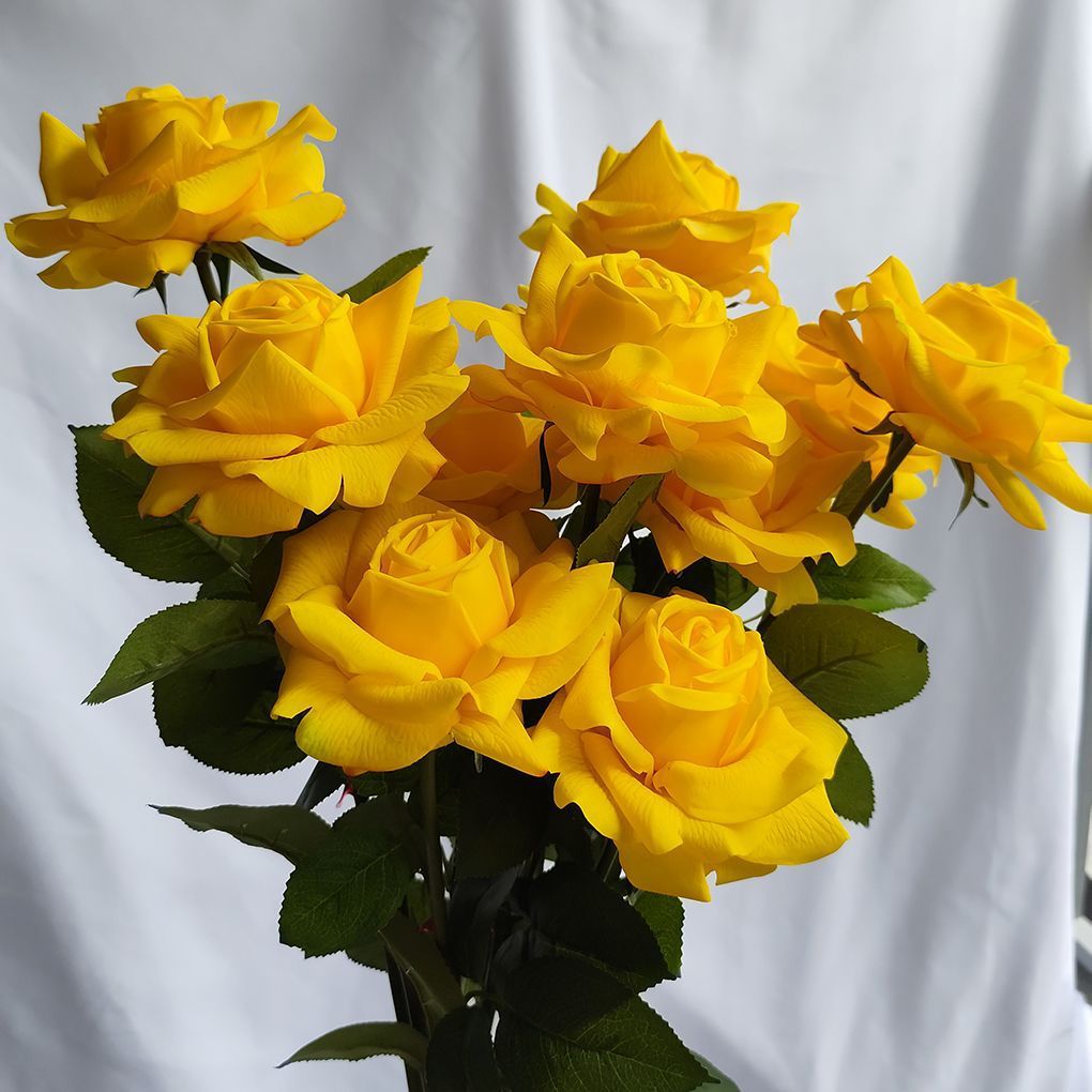 Lifelike Artificial Rose Stem with Green Foliage