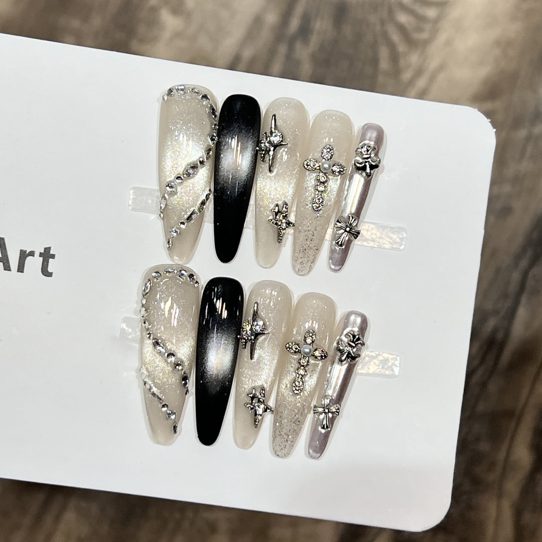 Decorative Stiletto Press-On Nail Set with Starry Accents Kalsten