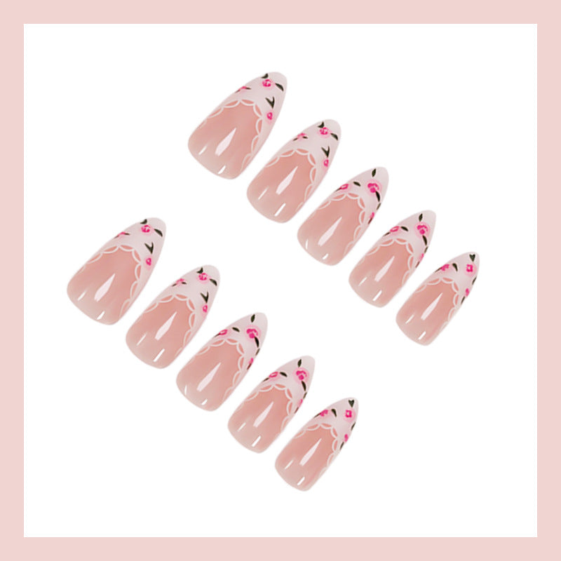 Artificial Nail Set with Elegant Flower and Lace Decorations Kalsten