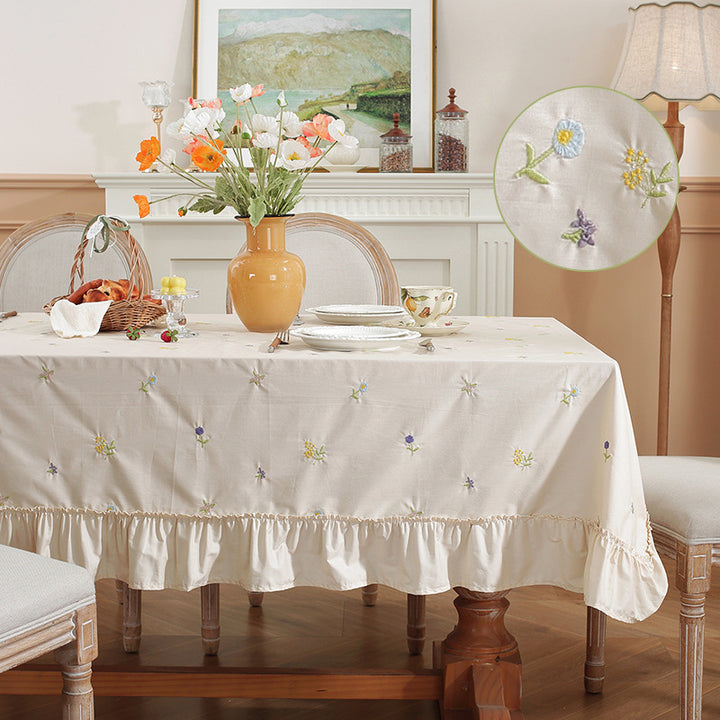 Elegant Floral Embroidered Tablecloth