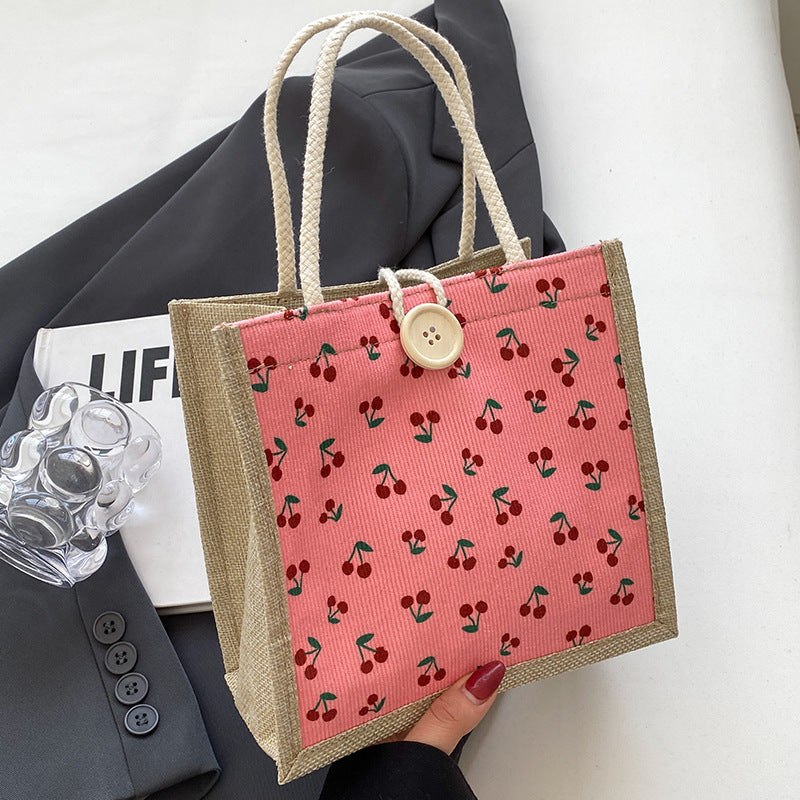 Floral Print Jute Tote Bag