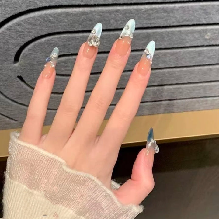 Ombre Stiletto Press-On Nail Art with Gem Accents Kalsten