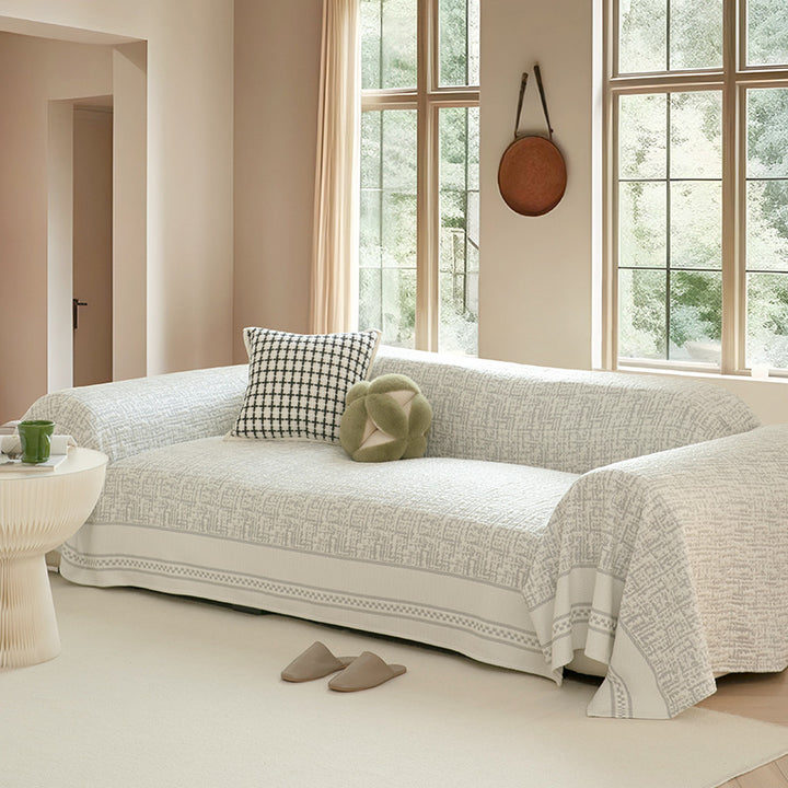 Customizable sofa cover and furniture throw made of cotton-linen with jacquard structure Kalsten