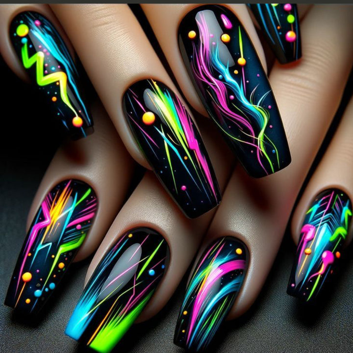 Neon Abstract Artistic Nail Art Extensions Kalsten