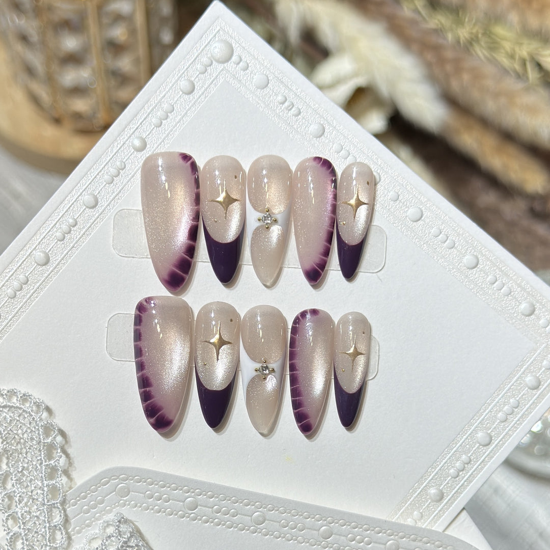 Elegant Press-On Nail Art Set with Crystal Details Kalsten