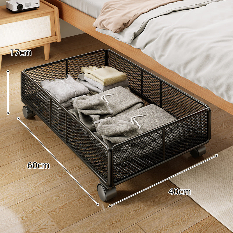 Low-Profile Metal Mesh Under-Bed Storage Basket
