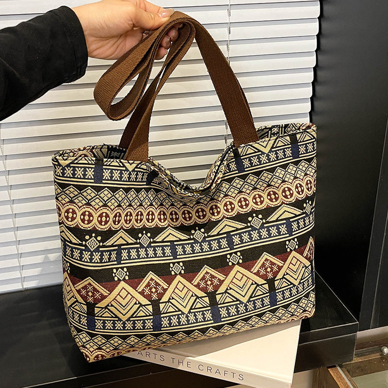 Ethnic Patterned Canvas Tote Bag