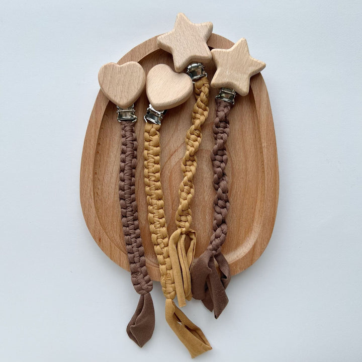 Braided Cotton Pacifier Leash with Wooden Star Safety Clamp