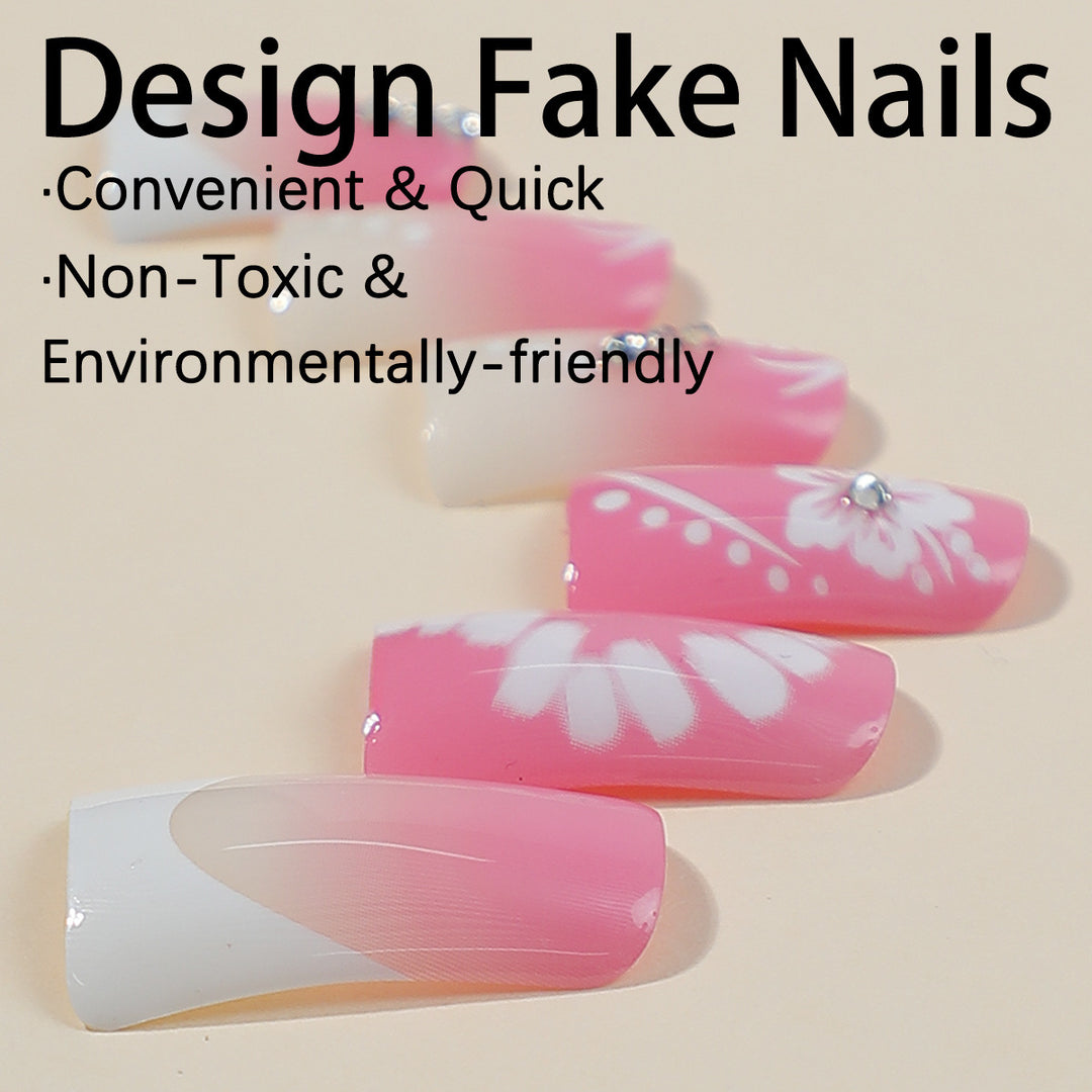 Acrylic nail set with elegant floral designs and glitter accents Kalsten