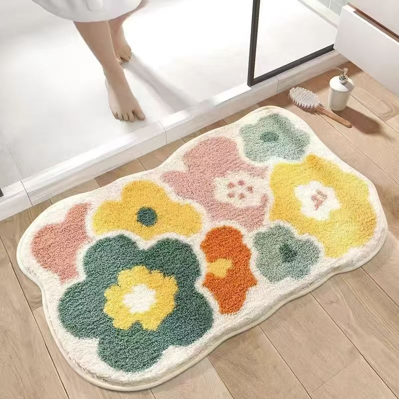 Flower design plush bath mat
