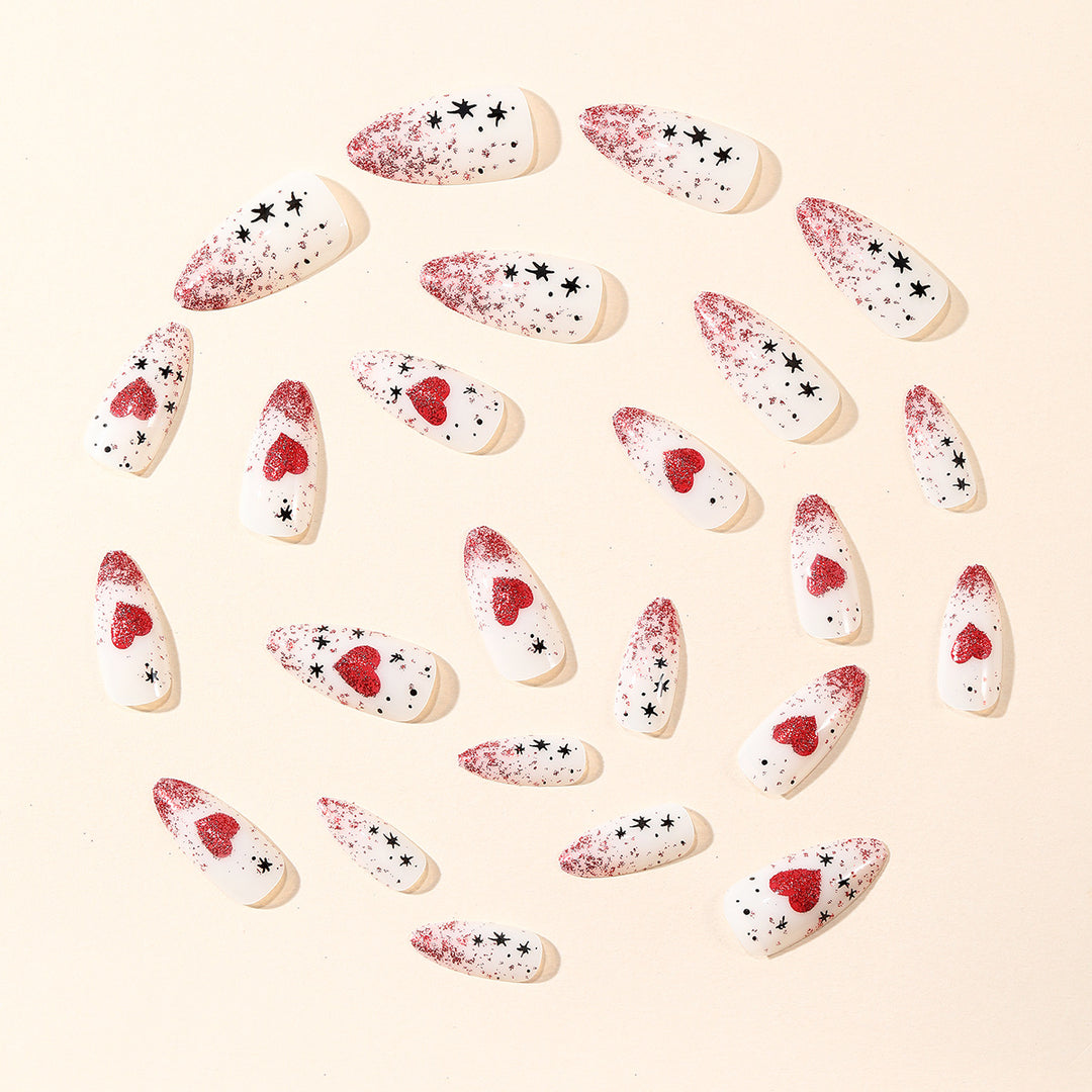 Stiletto Nail Art Extensions with Heart and Glitter Design Kalsten
