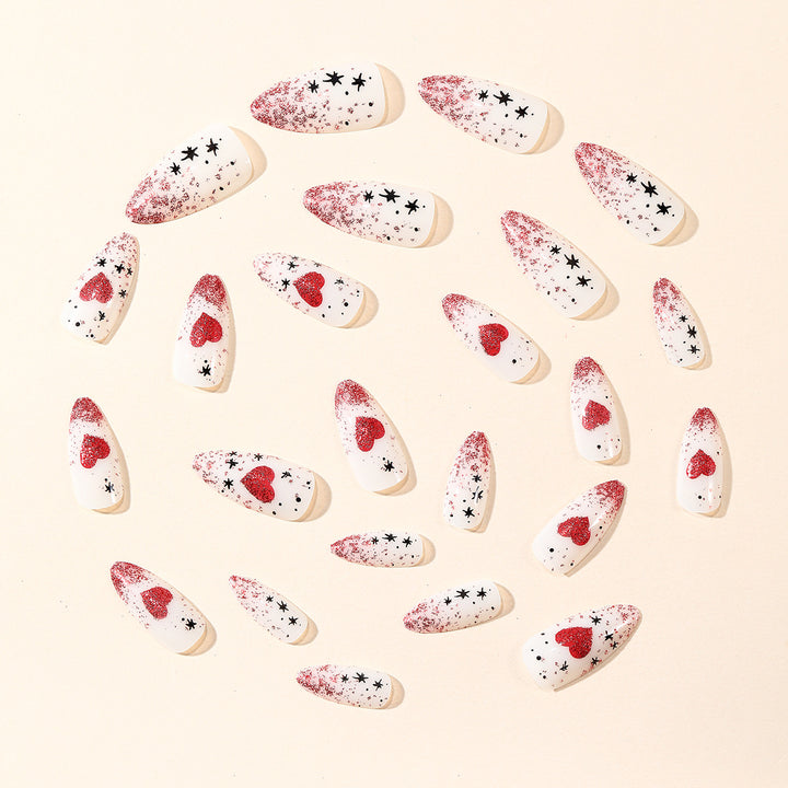 Stiletto Nail Art Extensions with Heart and Glitter Design Kalsten