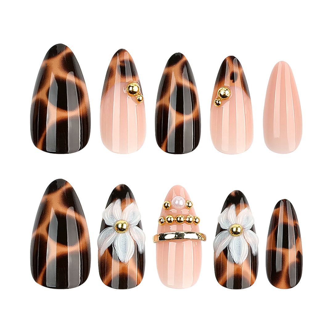 Artful stiletto nails with flower and leopard design Kalsten