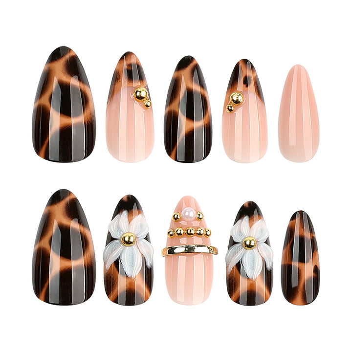 Artful stiletto nails with flower and leopard design Kalsten