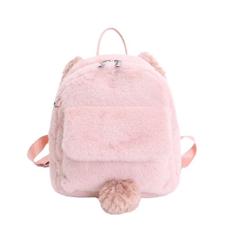 Plush backpack with cute animal ears and pompom Kalsten