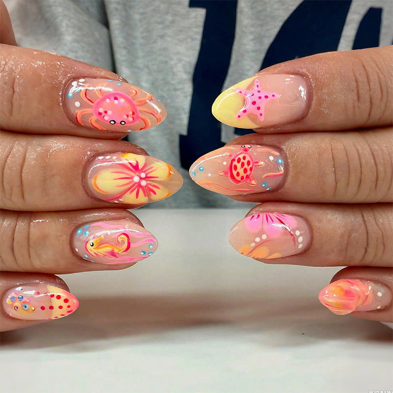 Artistic Press-On Nail Set with Floral and Colorful Designs kalsten