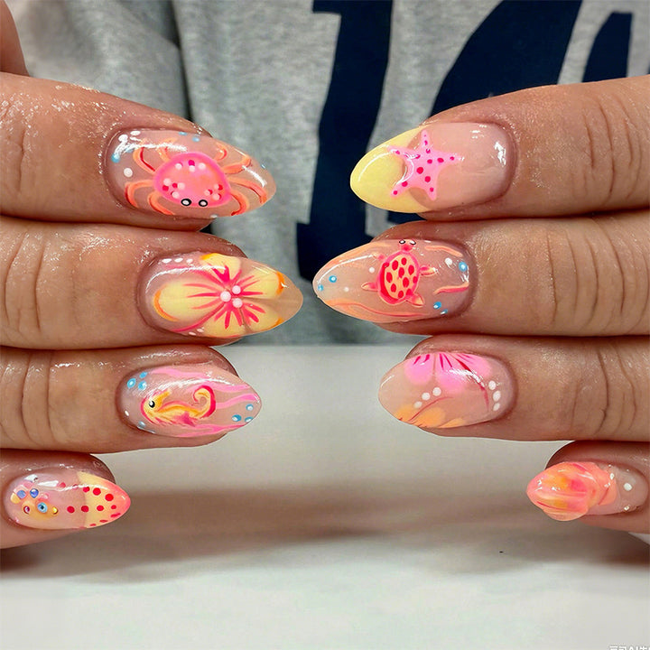 Artistic Press-On Nail Set with Floral and Colorful Designs kalsten