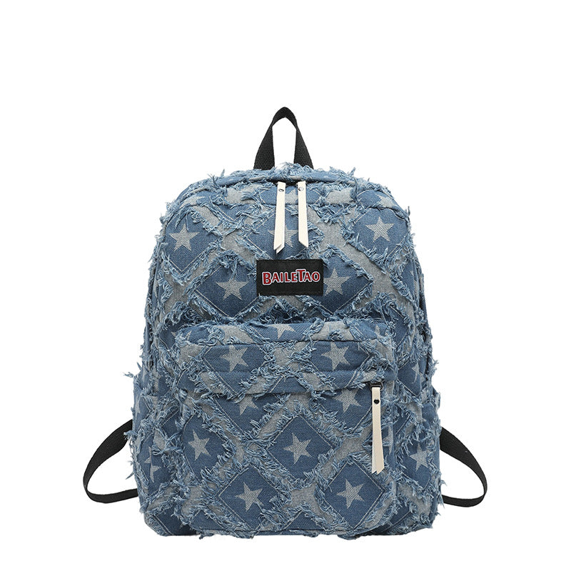 Distressed Star Pattern Denim Backpack Kalsten