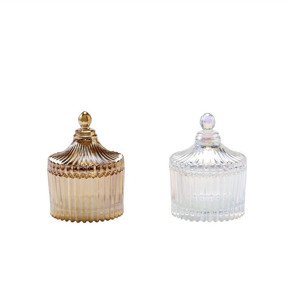 Vintage Ribbed Glass Trinket Jar with Lid Kalsten
