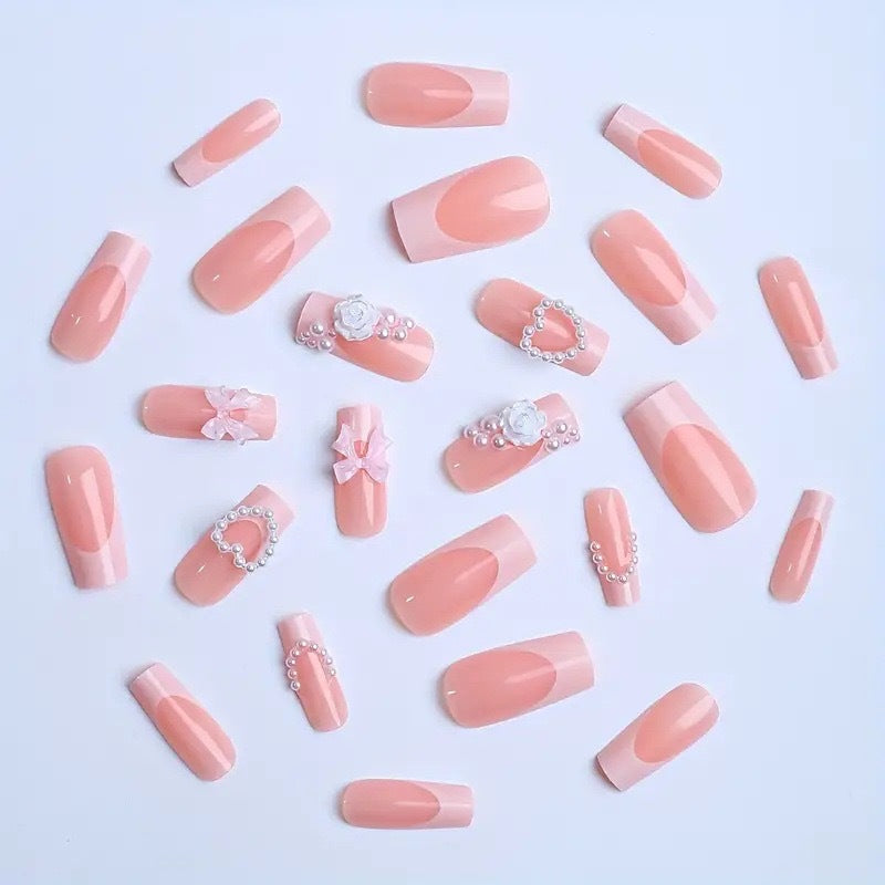 Artificial nail set with romantic 3D heart and flower decorations Kalsten