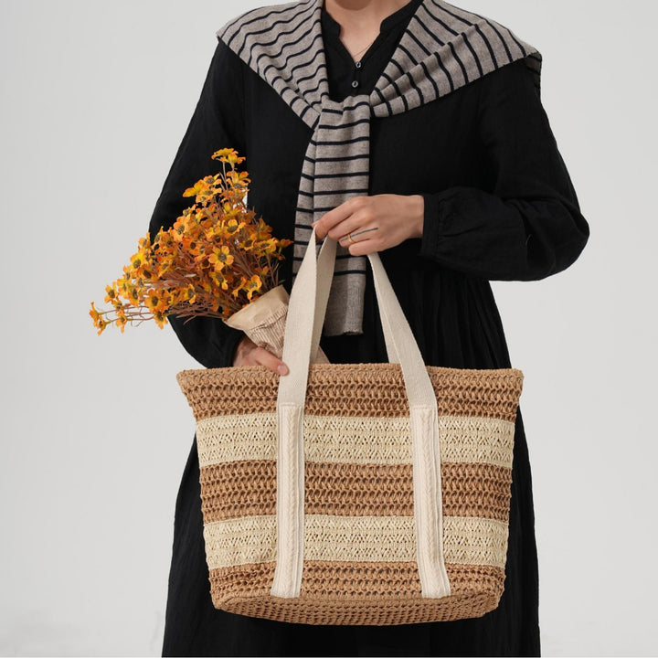 Handcrafted beach bag with distinctive striped design Kalsten