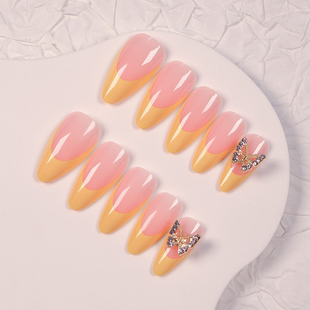 Glamorous Stiletto Press-On Nails with Butterfly Accents Kalsten