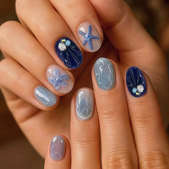 Ocean-Inspired Artistic Press-On Nail Design Kalsten