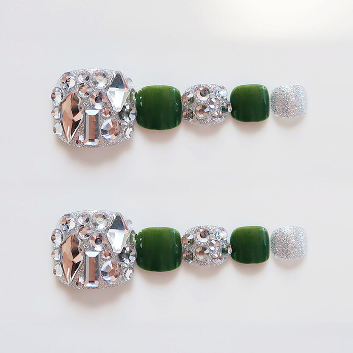 Decorative Rhinestone-Embellished Press-On Toenail Set 1790727289