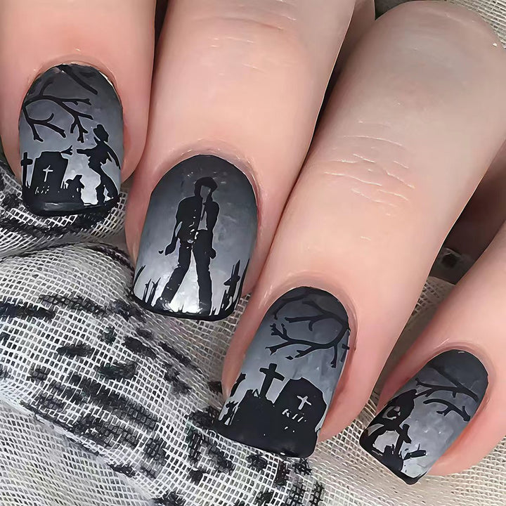 Creative Nail Art in Spooky Gravestone Design Kalsten
