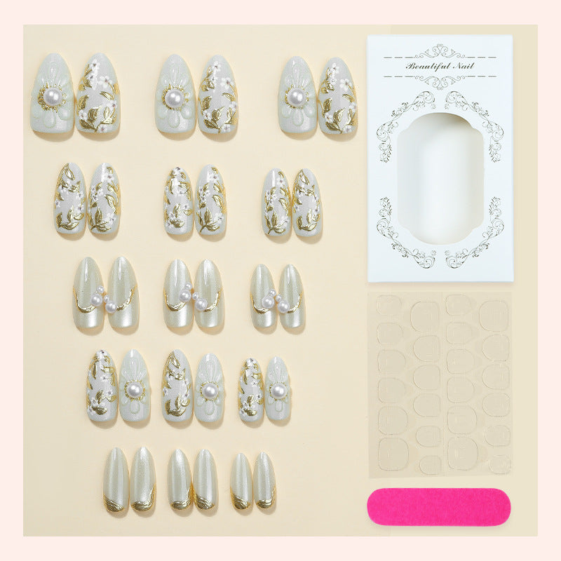 Premium Decorative Press-On Nail Set with Elegantly Embellished Designs Kalsten