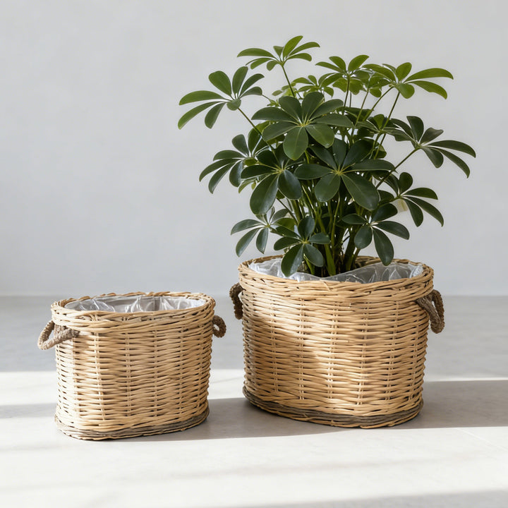Rustic laundry basket with decorative handles Kalsten