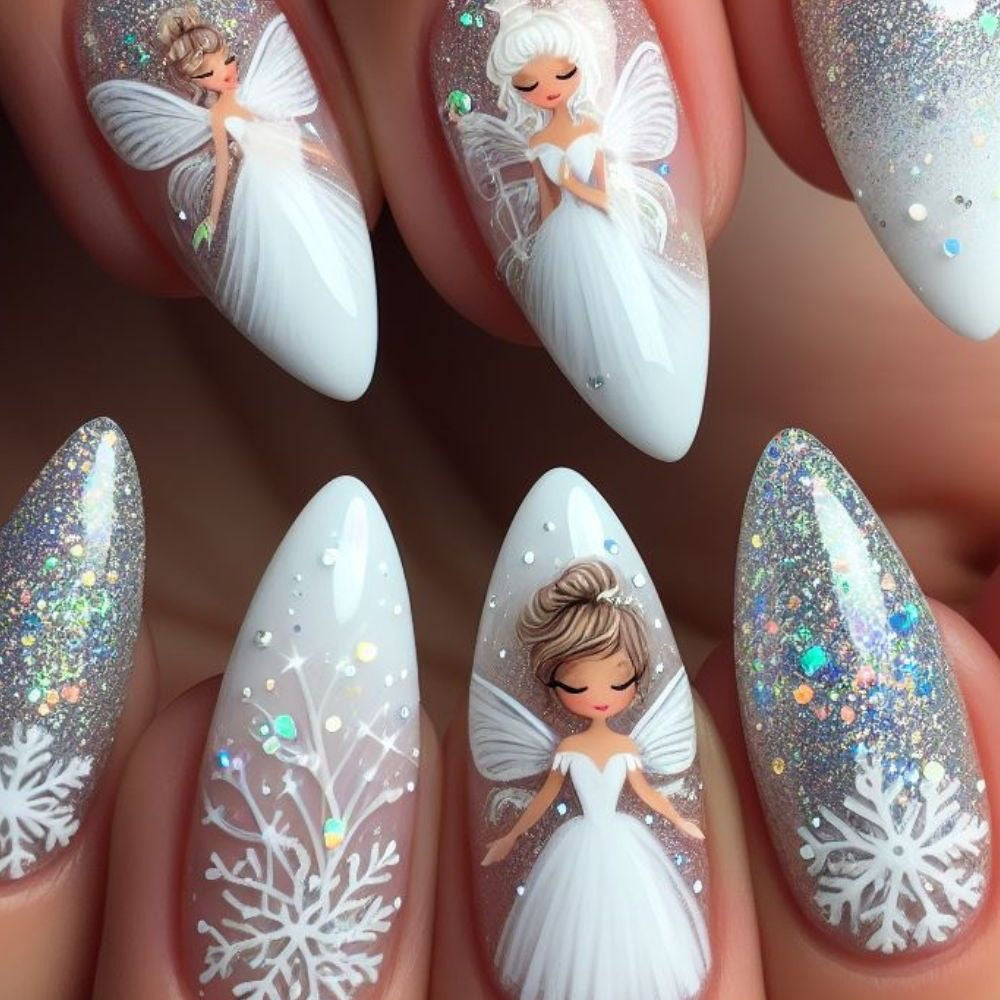 Nail art set with enchanting fairy motifs and glitter accents Kalsten