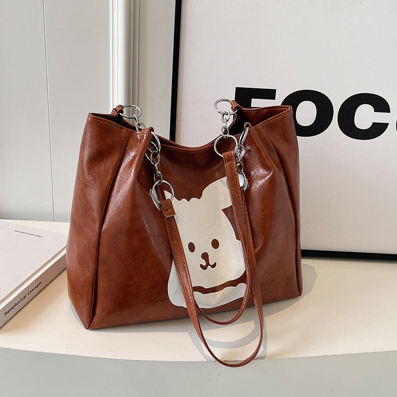 Cute Bear Print Faux Leather Hobo Bag