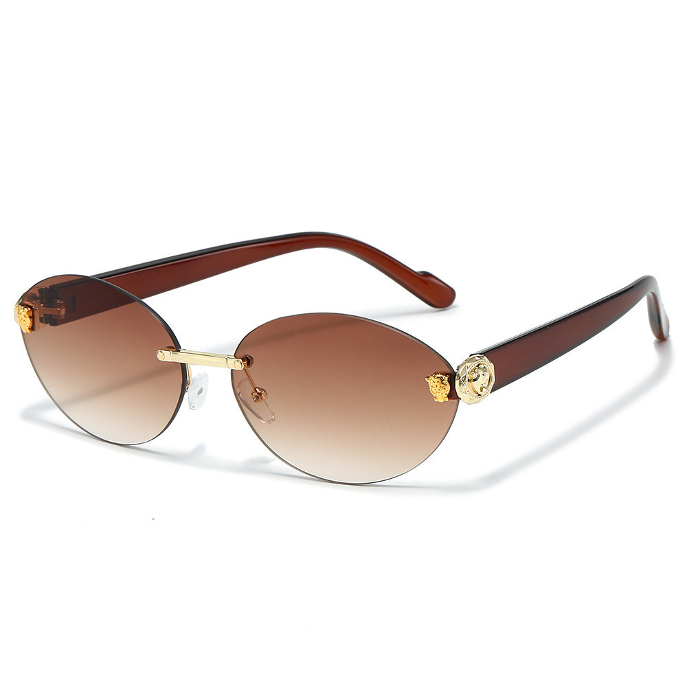 Designer Oval Frame Sunglasses with Decorative Accents Kalsten