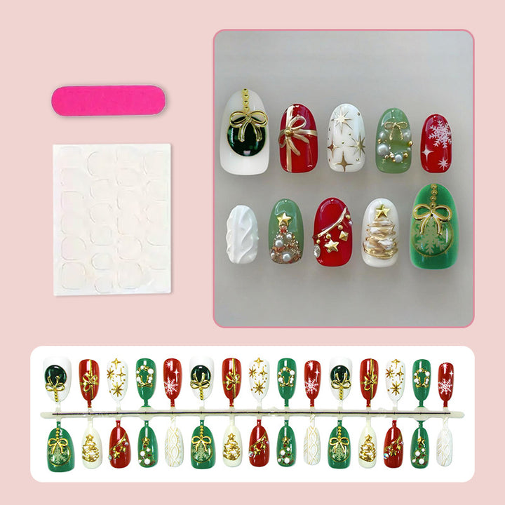 Artificial nail set with festive Christmas motifs and glamorous gold decorations Kalsten