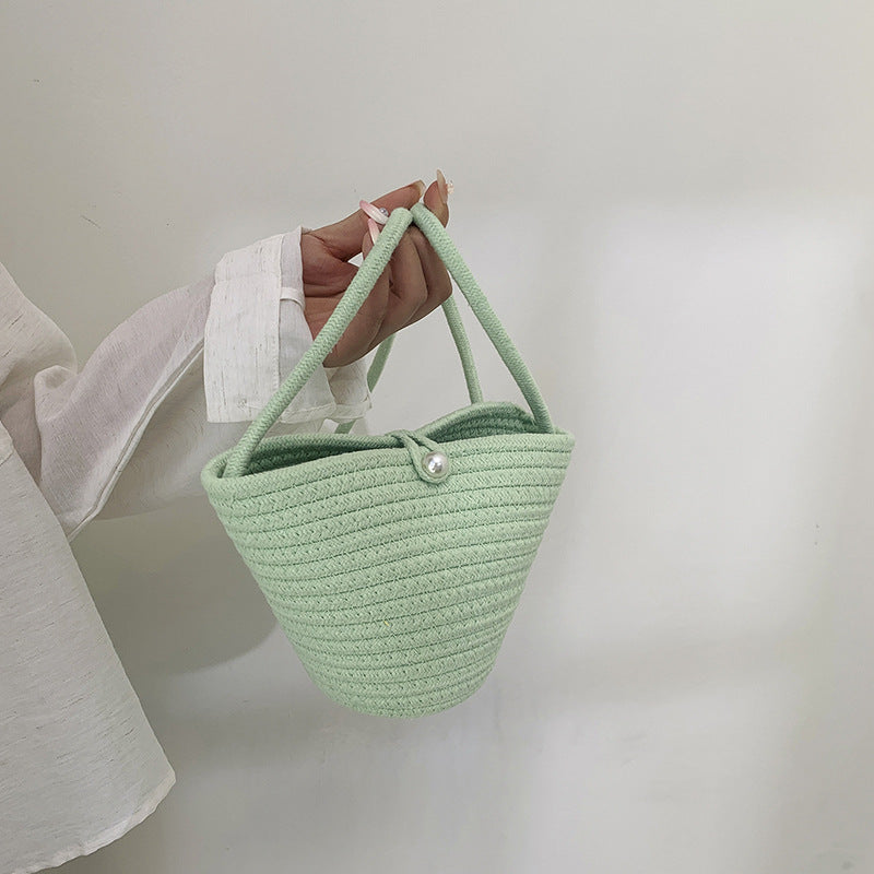 Woven Pearl Accent Handbag