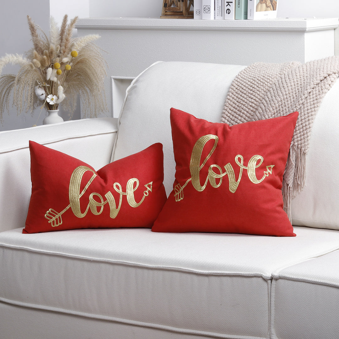 Square Decorative Pillow Cover with Fuzzy Heart Appliqué and Tassel Corners