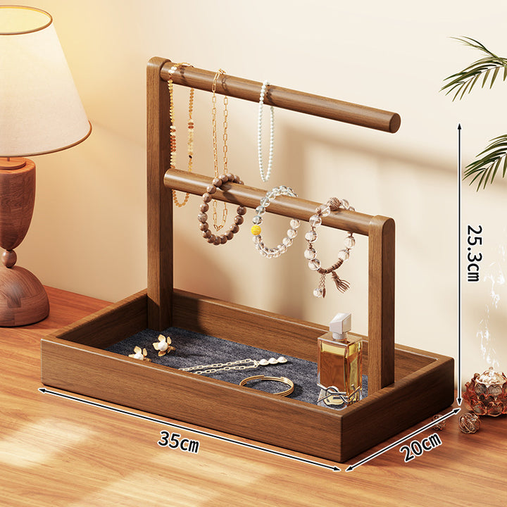 Multi Level Wooden Jewelry Display and Organizer Stand with Felt Lined Tray