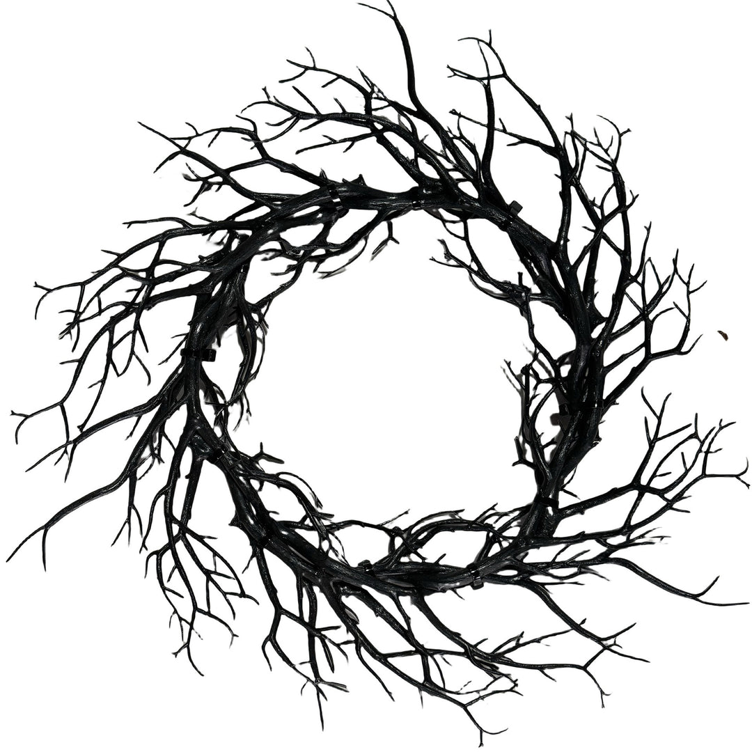 Halloween decorative wreath made of artificial branches with a natural branch look
