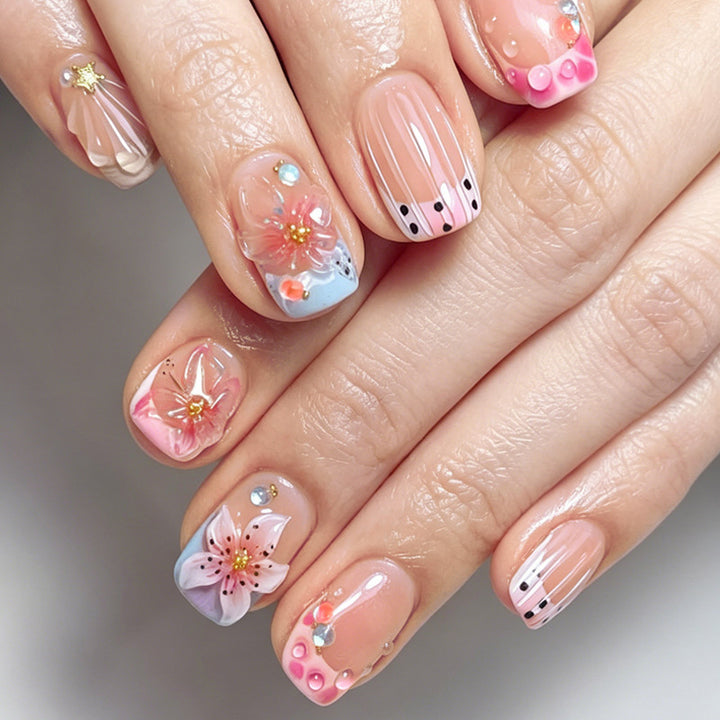 Decorative Press-On Nail Art Kit with Floral and Gem Accents kalsten