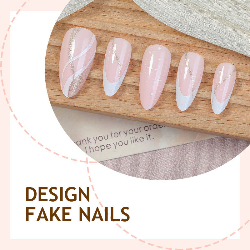 Artificial nail set with elegant marbled tips and glitter accents Kalsten