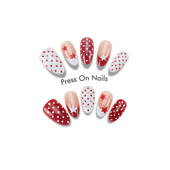 Artistic Press-On Nails with Star and Dot Designs Kalsten